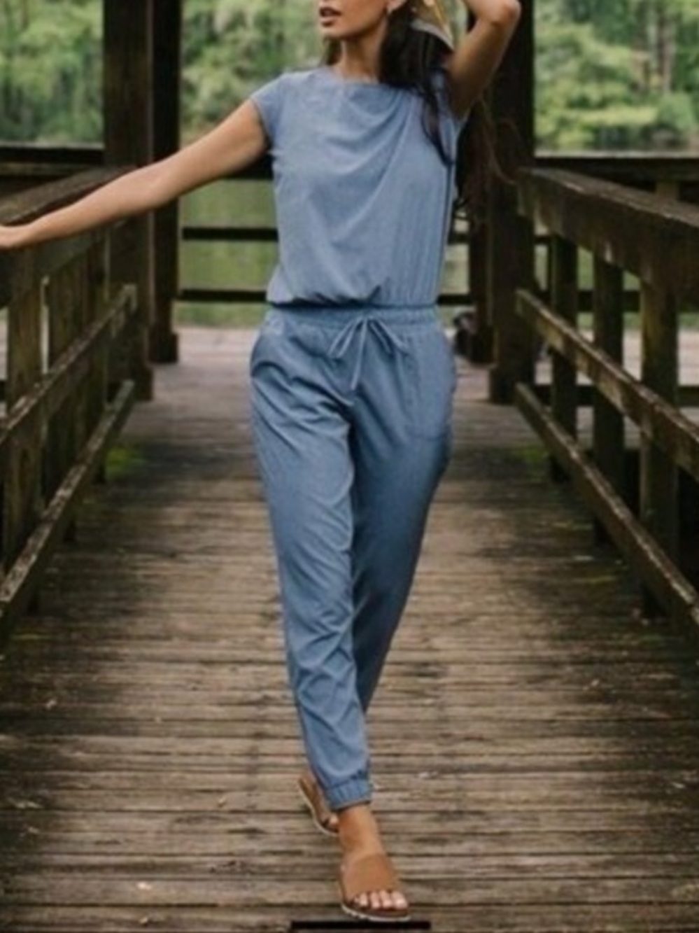 Women’s Albion Jetsetter Cap Sleeve Jumpsuit Heather Blue Size M